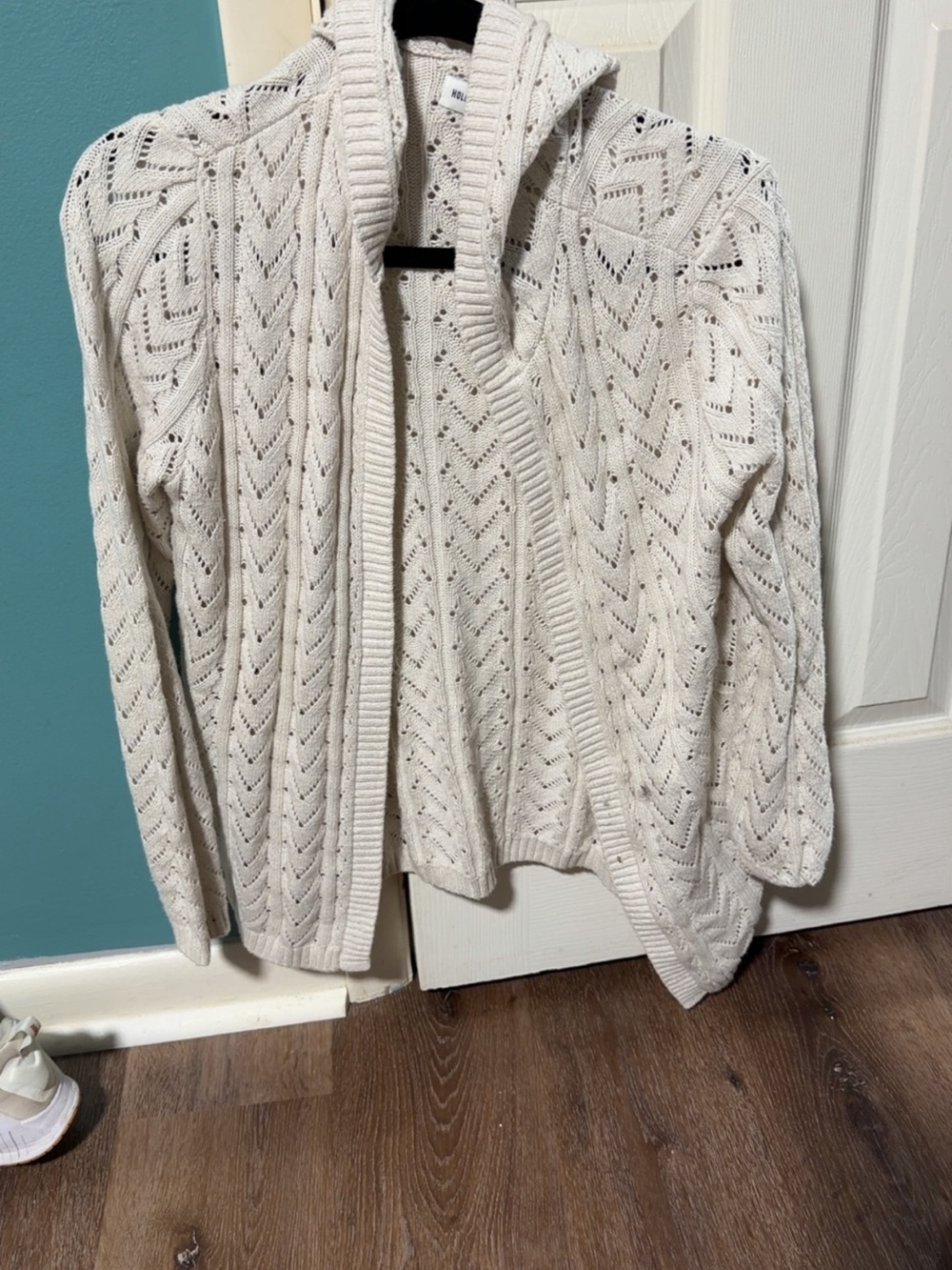Hollister Ivory Open-Front Hooded Knit Cardigan